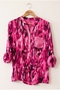 Italian Fuchsia Judge Collar Long Sleeve Patterned Sequin Pocket Casual Viscose Woven Blouse 75 60 - 2