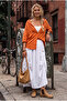 Italian White Side-Tie Elastic Waist Casual Cotton Long Woven Skirt 95 62 - 5