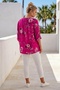 Italian Fuchsia Judge Collar Long Sleeve Floral Sequin Pocket Casual Viscose Woven Blouse 75 62 - 8