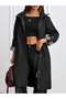 Ladzyzey Women's Black Mid-Length Hooded Waist Elasticated Foldable Sleeve Trench Coat