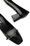 Women's Black Blunt Toe, Stitched Front, Thick Heeled, Gold Belt Detailed, Comfort Sole Stiletto - 6