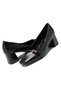 Women's Black Blunt Toe, Stitched Front, Thick Heeled, Gold Belt Detailed, Comfort Sole Stiletto - 4
