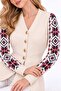 Women's Knitwear Cardigan with Patterned Sleeves and Button Details
