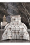 Premium Single Duvet Cover Set with Plaid Patterned Elastic Sheets Cream - 3