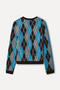 Women's Blue Jacquard Crew Neck Sweater - 2
