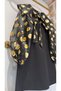 Gold Polka Dot Bow Collar Tulle Balloon Sleeve Dress - 3