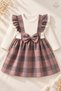 Baby Girl Dress Set Plaid Patterned Dress with Bow and Lace Detail