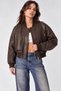 Bomber Textured Zippered Double Pocket Brown Leather Jacket - 3