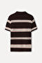 Men's Brown Striped Polo Collar Short Sleeve Sweater - 2