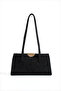 Black Suede Women's Baguette Shoulder Bag with Large Internal Volume and Zippered Compartment, Daily Handbag - 4