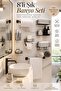 8-Piece Black Bathroom Set - Adhesive Organizer Shelf, Soap Dish & Towel Holder Bathroom Accessory Set Adhesive Wall Mount Bath Organizer