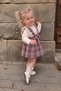 Baby Girl Dress Set Plaid Patterned Dress with Bow and Lace Detail