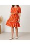 Girl's Floral Patterned Short-Sleeved Belted Flared Skirt Lined Dress - 3