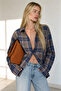 Navy Blue Orange Plaid Oversized Lumberjack Shirt