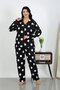 Women's Plus Size Cotton Pocketed Buttoned Black Pajama Set - 4
