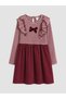 Lcw Kids Burgundy 2 Thread Striped Girls' Dress with Nevavm Difference - 3