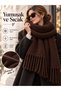 Puffy Bitter Brown Women's Scarf Shawl Soft Textured Tasseled Winter Shoulder Shawl 45X200 cm - 4