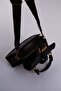 Black monogram patterned wide strap leather hand and shoulder bag - 5