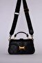 Black monogram patterned wide strap leather hand and shoulder bag - 3