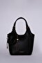 Black Beaded Mini Wallet Detailed Leather Hand and Shoulder Bag