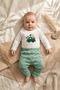 Baby Boy 100% Cotton Car Green Patterned 2-Piece Set - Long Sleeve Bodysuit and Stretchy Pants Set