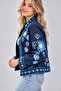 Women's Dark Blue Floral Embroidered Ethnic Patterned Kimono Cut Denim Jacket Bohemian Pinterest Casual - 4