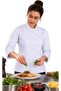 Alpaca Fabric Long Sleeves White and Black Folding Cuff Professional Women's Cook Jacket Chef Uniform - 7