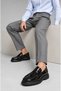Fv008 Patent Leather Men's Loafer Shoes Black Classic Thick Sole - 2
