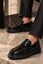 Fv008 Patent Leather Men's Loafer Shoes Black Classic Thick Sole - 3