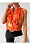 Women's sleeveless cross-back neck patterned sandy blouse - 2