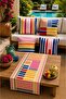 Colorful Lines 4-Piece Cushion Cover + 1 Runner Set – 43X43 cm Double-Sided Cover, 40X140 cm Runner
