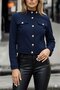 Women's Long Sleeve Suede Short Jacket with Buttons at the Neck and Front