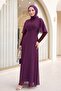 Silvery Chiffon Long Evening Dress - Plum - 4
