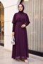 Silvery Chiffon Long Evening Dress - Plum - 3