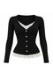 Buttoned Lace Long Sleeve Blouse with Lace Waist and Collar - 2