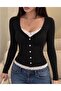 Buttoned Lace Long Sleeve Blouse with Lace Waist and Collar