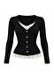 Vintage Buttoned Lace Collar and Waist Detailed Long Sleeve Blouse
