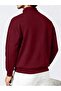 Burgundy Basic Plain Half-Zip Sweatshirt - Oversized Stand-Up Collar - 2