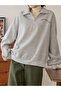 3 Thread Gray Just Forge Half-Zip Sweatshirt - Printed Oversized Stand Collar - 7