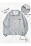 3 Thread Gray Horseman Half-Zip Sweatshirt - Printed Oversized Stand Collar - 3