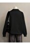3 Thread Black Spider Half-Zip Sweatshirt - Printed Oversized Stand Collar - 2