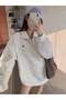 3 Thread Gray Horse Patterned Half-Zip Sweatshirt - Printed Oversized Stand Collar - 8