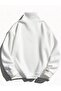 White Basic Plain Half-Zip Sweatshirt - Oversized Stand-Up Collar - 2