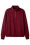 Burgundy Basic Plain Half-Zip Sweatshirt - Oversized Stand-Up Collar - 3