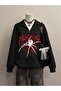 3 Thread Black Spider Half-Zip Sweatshirt - Printed Oversized Stand Collar - 4