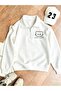 3 Thread White Kawaii Cat Half-Zip Sweatshirt - Printed Oversize Stand Collar - 4