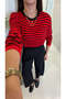 Farle Red Black Striped Long Sleeve Knitwear - 2