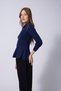 Polo Collar Ruffled Tricot Sweater Navy Blue - 2