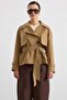 Cape Detailed Raglan Sleeve Water Repellent Short Trench Coat Kamel 6908