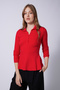 Polo Collar Ruffled Tricot Sweater Red - 3